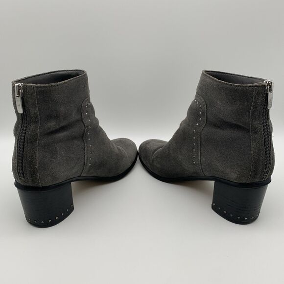 Marc Fisher Womens Suede Ankle Bootie Gray 7.5M Umala-T Round Toe Silver Studs - Picture 5 of 12